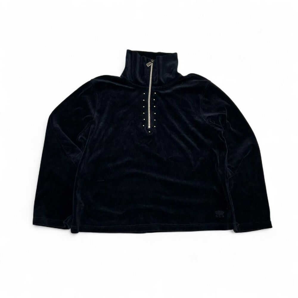 Vintage Oleg Cassini Sport Black Velour Quarter-Zip